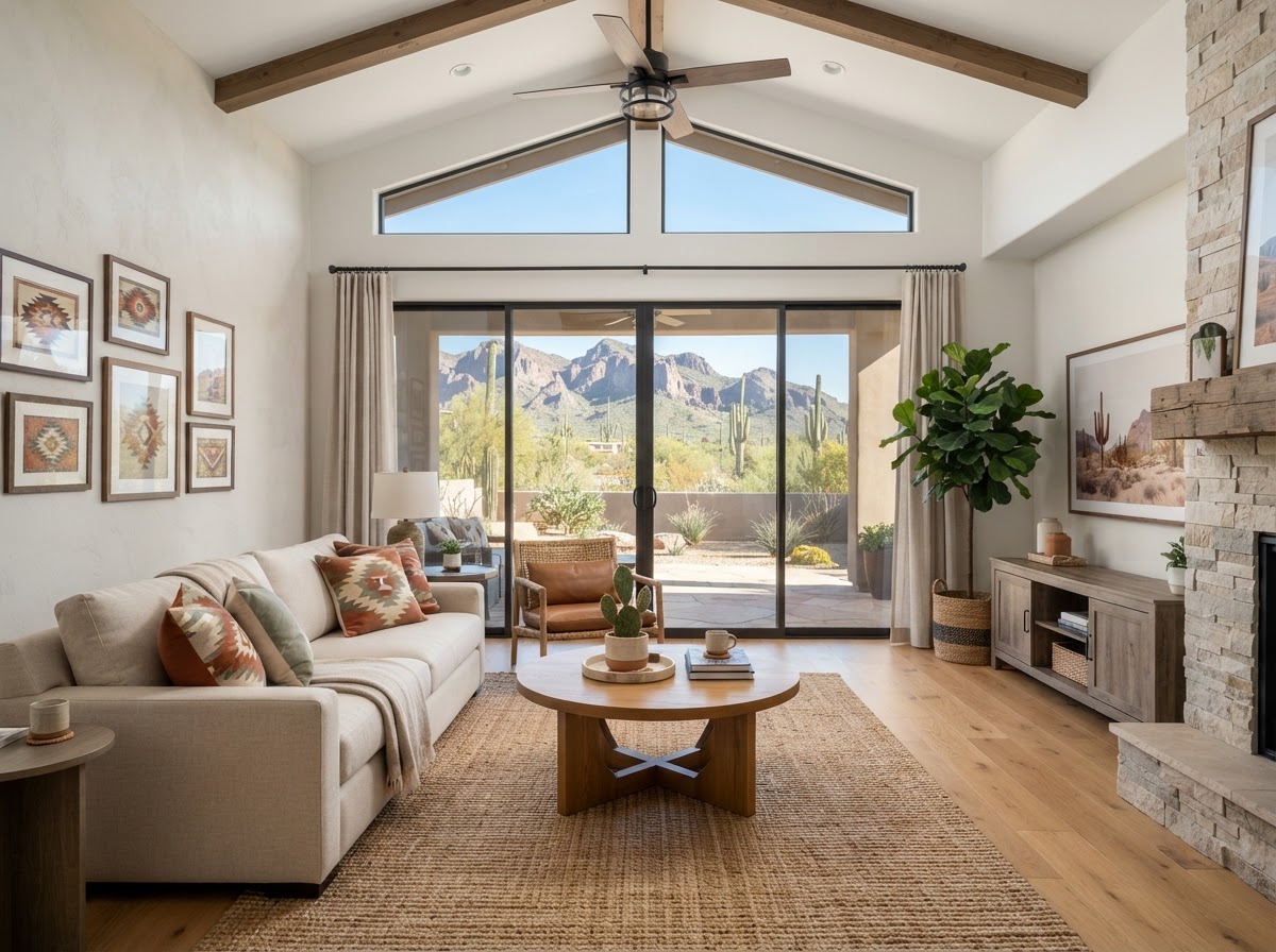 Tidy family room kept clean with recurring service